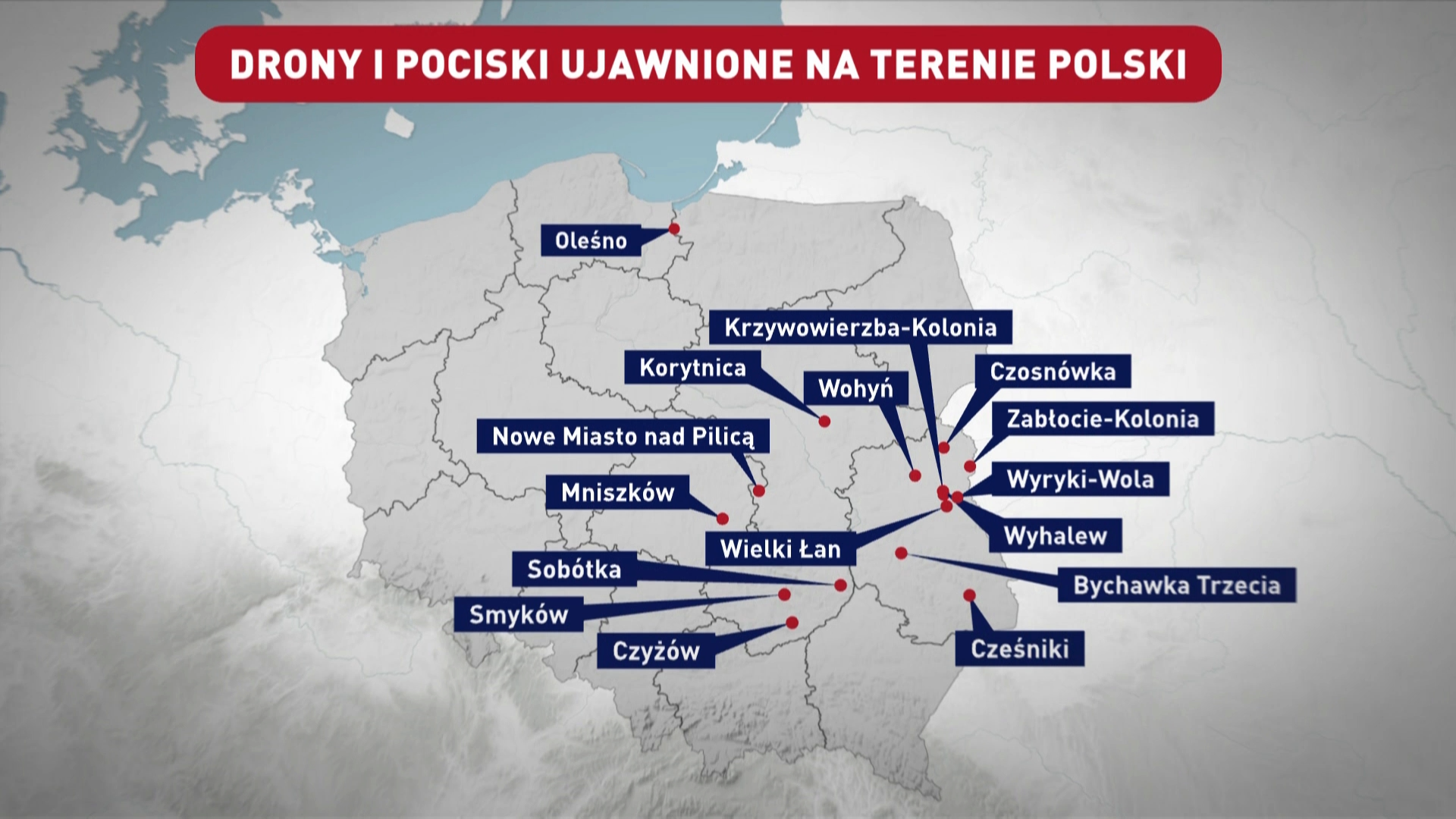 Mapa incydentów dronów w Polsce